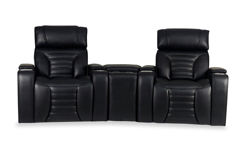 Zen 3-Piece Black Faux Leather Power Reclining Massage Home Theatre Sectional with Refrigerator Console 