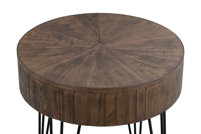 Sol 24” Rustic Round Solid Pine Wood End Table - Brown