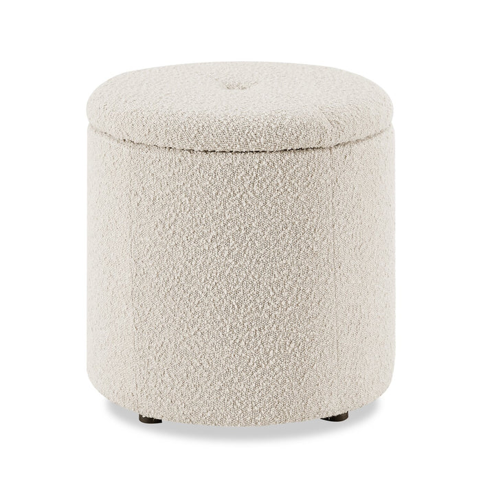 Ontario Round Fabric Storage Ottoman - White