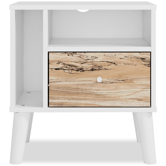 Wolf Bedside 1-Drawer Nightstand, 23.7\"W x 21.9\"H, Modern Mid-Century - Two-tone White & Natural 