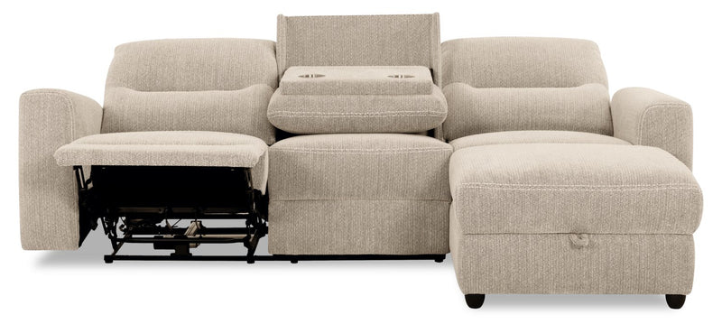 Meadow 2-Piece Right-Facing Taupe Chenille Fabric Power Reclining Sectional with Storage Chaise