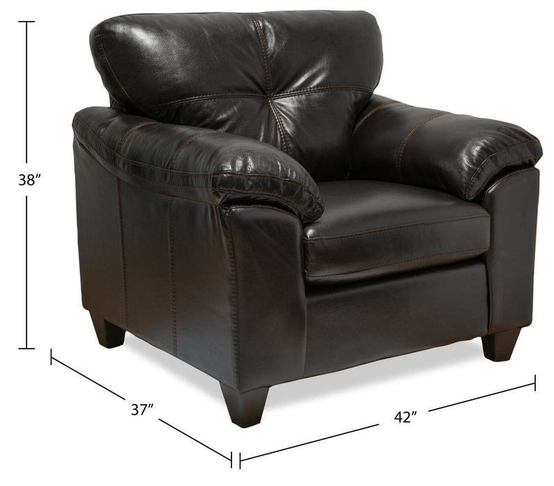 Made in Canada Addison 42\" Leather-Look Fabric Chair with Removable Seat Cushion and Tufting - Blackberry Black 