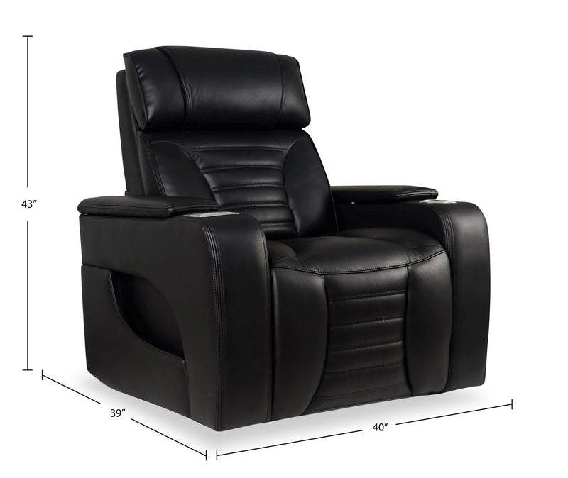 Zen 40\" Black Faux Leather Power Reclining Massage Chair with Power Headrest and Heated Seat 