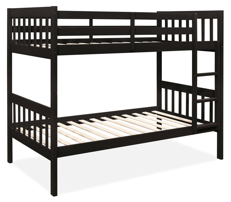 Miko Bunk Bed with Ladder & Guard Rail for Kids, Espresso - Twin/Twin 