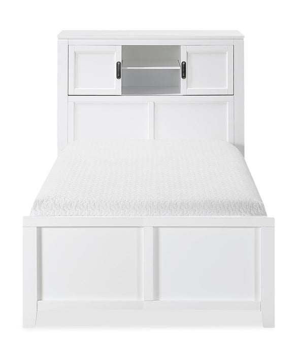 Quinn Twin Bookcase Bed with Desk - White