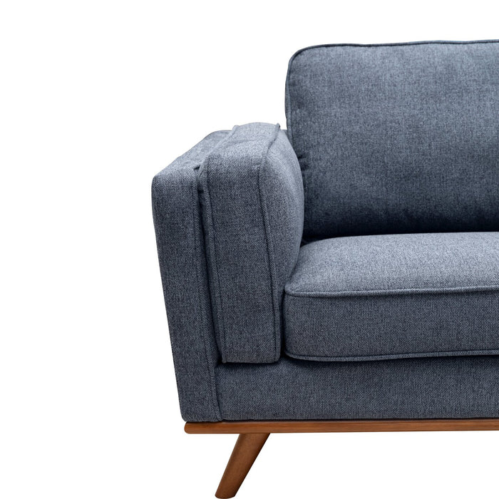 Kort & Co. Kassia 80\" Blue Linen-Look Fabric Condo-Size Sofa with Wood Base and Legs