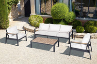Tuscany 4-Piece Outdoor Patio Set with Loveseat, 2 Chairs & Coffee Table - Metal, UV & Weather Resistant - Beige/Black