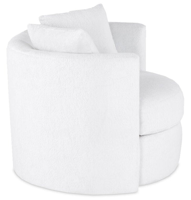 Made in Canada Petite 36\" Chenille Fabric Swivel Cuddler Accent Chair - Plush Heaven White 