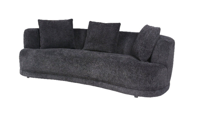 Primo Moon 91\" Wooly Raven Black Fabric Curved Sofa with Accent Pillows