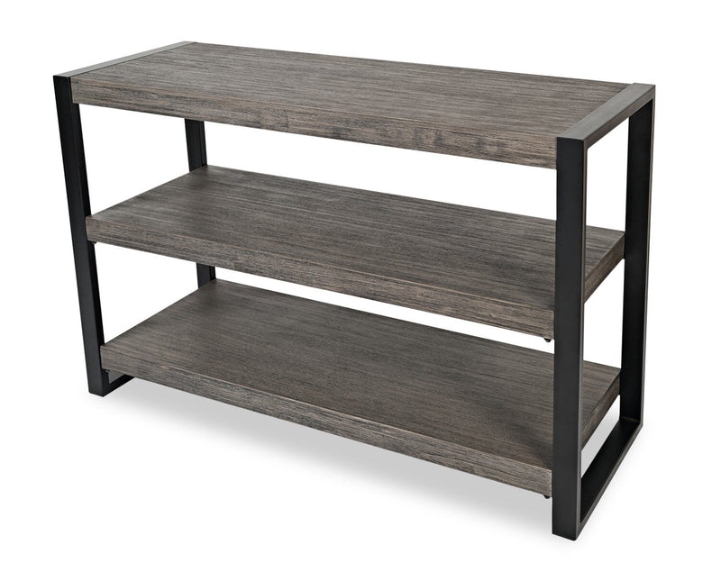 Apex 50\" Modern Sofa Table with Shelf - Grey with Black Metal Legs