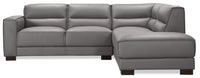 Citadel 2-Piece Right-Facing Top-Grain Genuine Leather Sectional with Rubberwood Legs - Grey 