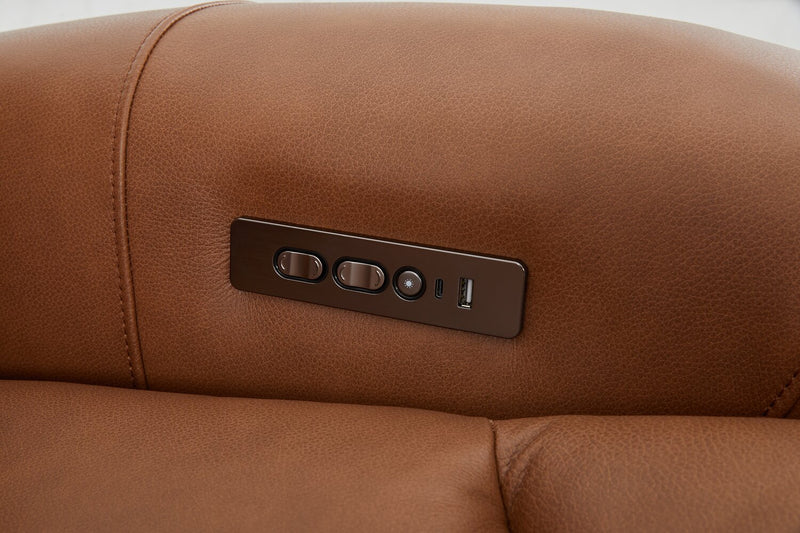 Shaquille O’Neal Home Titan 81\" Genuine Leather Power Reclining Loveseat with Shaq-o-pedic Comfort – Earth