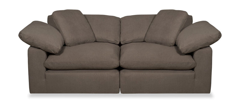 Eclipse Modular 86\" Linen-Look Fabric Loveseat with Reversible Feather Down Cushions - Slate Brown 