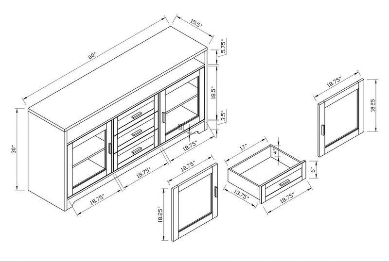 Melody 100\" 3-Piece Entertainment Centre with Storage and Cable Management for TVs up to 65\"- Brown
