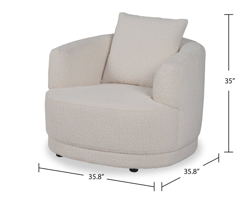 Primo Moon 35.8\" Wooly Almond White Fabric Curved Chair with Accent Pillow