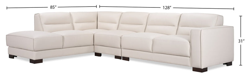 Citadel 3-Piece Left-Facing Top-Grain Genuine Leather Sectional with Wood Legs - Frost White 