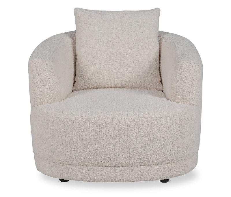Primo Moon 35.8\" Wooly Almond White Fabric Curved Chair with Accent Pillow