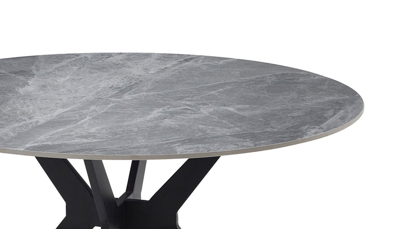 Luka Dining Table with Sintered Stone Top, Metal Base - 43.5\"W Round – White