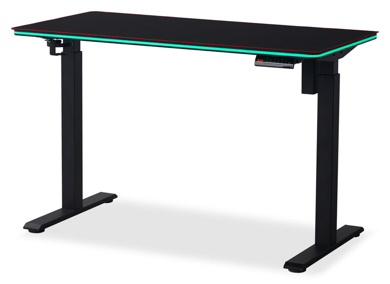Finch 47\" Gaming Office Desk with Electric Height Adjustment and RGB Lighting – Black and Red Piping 