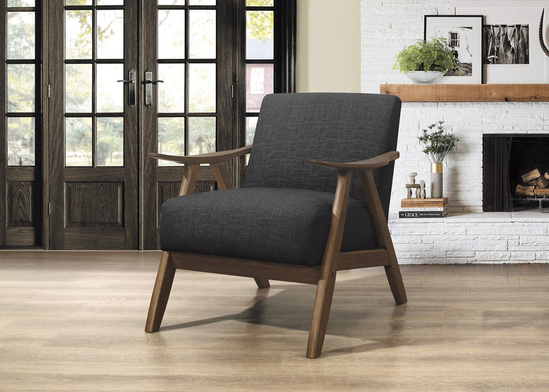Kyra 28.5\" Linen-Look Fabric Accent Chair with Curved Arms and Wood Frame - Grey 