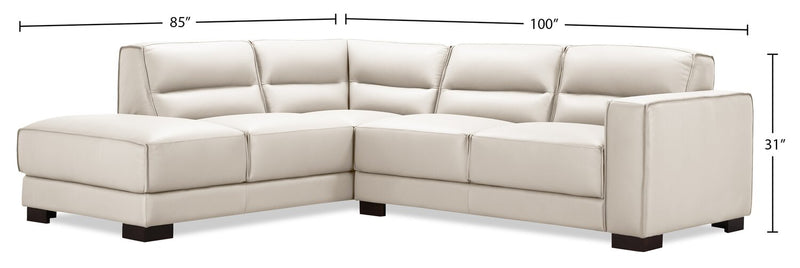 Citadel 2-Piece Left-Facing Top-Grain Genuine Leather Sectional with Rubberwood Legs - Frost White