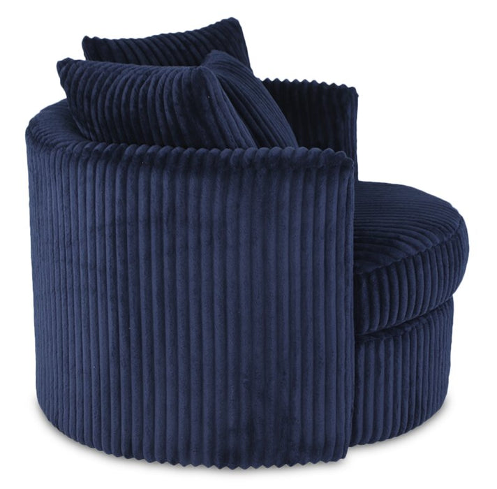 Made in Canada Midi 42\" Chenille Fabric Swivel Cuddler Accent Chair - Groove Midnight Blue 