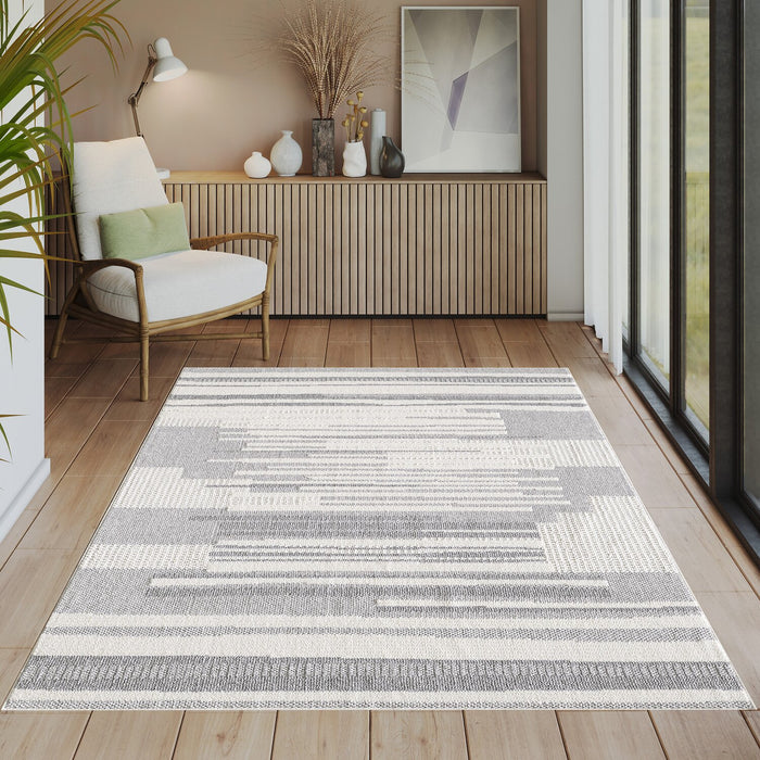 Rhodes Checkered Grey Area Rug - 6'7\" x 9'6\"