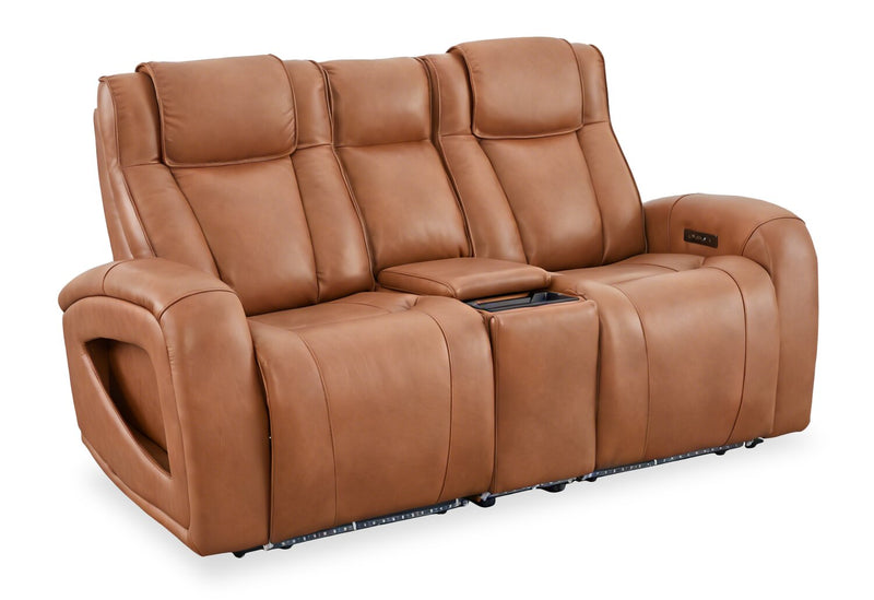 Shaquille O’Neal Home Titan 81\" Genuine Leather Power Reclining Loveseat with Shaq-o-pedic Comfort – Earth