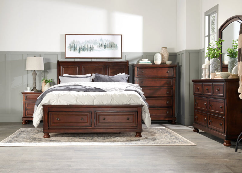 Chelsea Platform Storage Bed with Headboard & Frame, Cherry Brown - Queen Size
