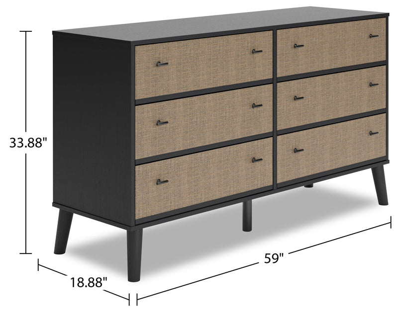 Kylo Bedroom 6-Drawer Dresser, 59\"W x 33.9\"H, Modern Mid-Century - Two-tone Black & Beige 
