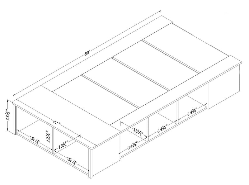 Everley Platform Bed with Built-in Storage & Baskets, Weathered Oak & Matte Black - Twin Size 