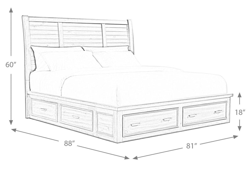 Levi Platform Storage Bed with Headboard & Frame, Wooden, Drift Grey - King Size 