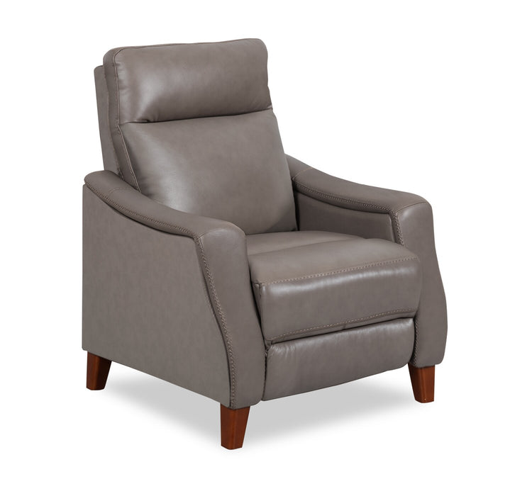 Natalie 32.5\" Grey Top-Grain Genuine Leather Pushback Reclining Chair with Wood Legs