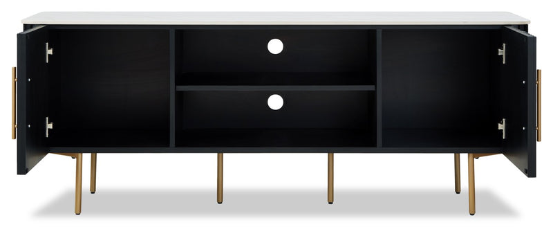 Capri 60” Modern TV Stand with White Sintered Stone Top, Storage and Cable Management for TVs