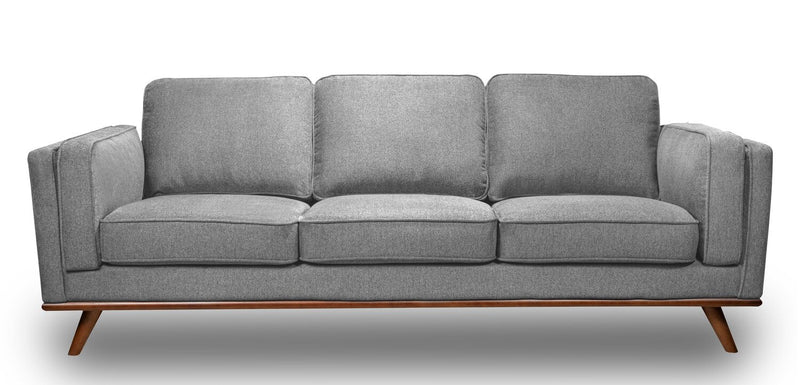 Kort & Co. Kassia 90.6\" Linen-Look Fabric Sofa with Wood Base and Legs - Grey 