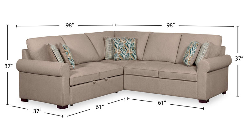 Scott Living Haven 3-Piece Left-Facing Taupe Chenille Fabric Sleeper Sectional