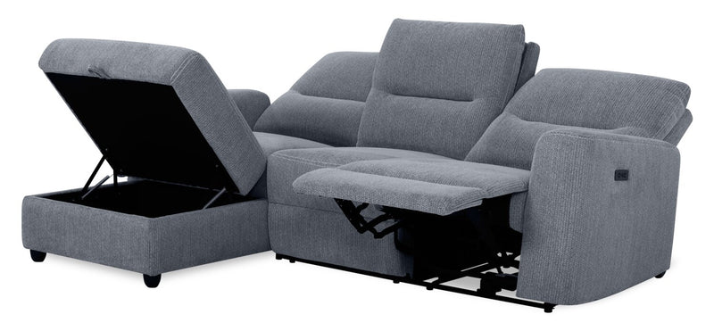 Meadow 2-Piece Left-Facing Charcoal Grey Chenille Fabric Power Reclining Sectional with Storage Chaise