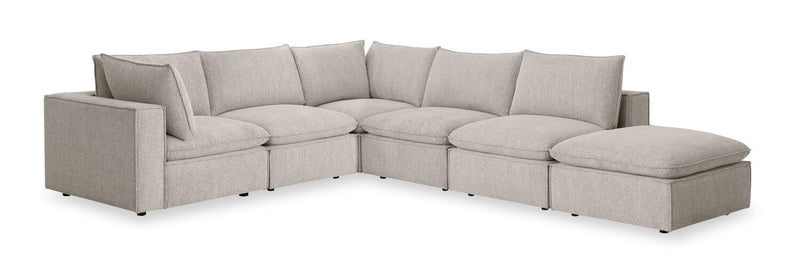 Fusion Modular 6-Piece Silver Grey Chenille Fabric Sectional with Removable Feather Down Back Cushions