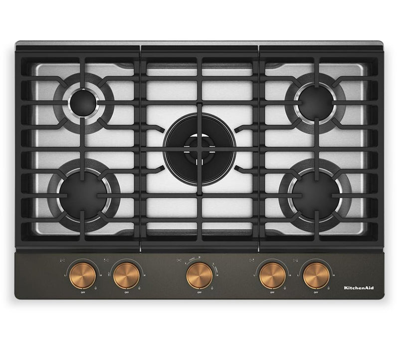 KitchenAid 30\" Gas-on-Metal Cooktop with Integrated Wok Grates – Black Ore - KCGK530SBE