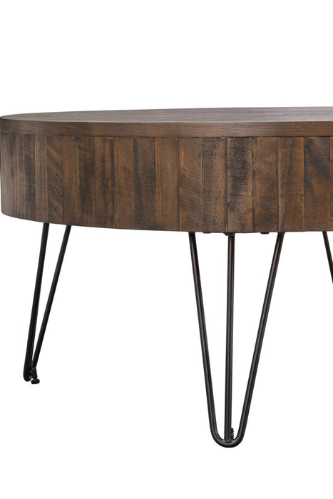 Sol 38” Rustic Round Solid Pine Wood Coffee Table - Brown