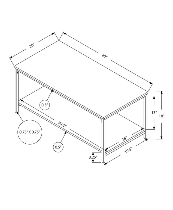 Myra 40\" Modern Coffee Table with Shelf - White with Grey Metal Legs