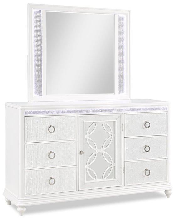 Ava Bedroom 7-Drawer Dresser with LED Light, 67\"W x 39\"H, Glam - White 