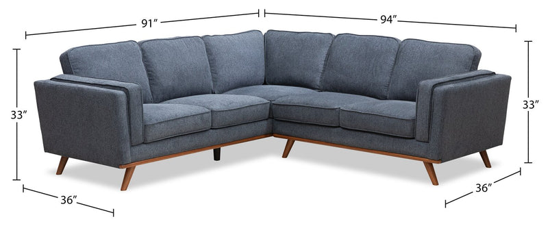Kassia 2-Piece Linen-Look Sectional - Blue