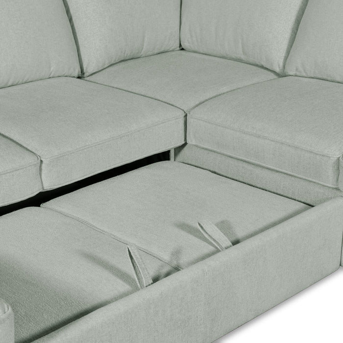 Scott Living Haven 3-Piece Left-Facing Chenille Fabric Sleeper Sectional with Storage Chaise - Seafoam Blue 