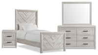 Lark 6pc Bedroom Set with Panel Bed, Dresser, Mirror & Nightstand, Rustic White - Twin Size 