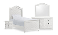 Ella 6pc Bedroom Set with Panel Bed, Dresser, Mirror & Nightstand, White - Twin Size 