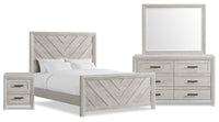 Lark 6pc Bedroom Set with Panel Bed, Dresser, Mirror & Nightstand, Rustic White - Full Size 