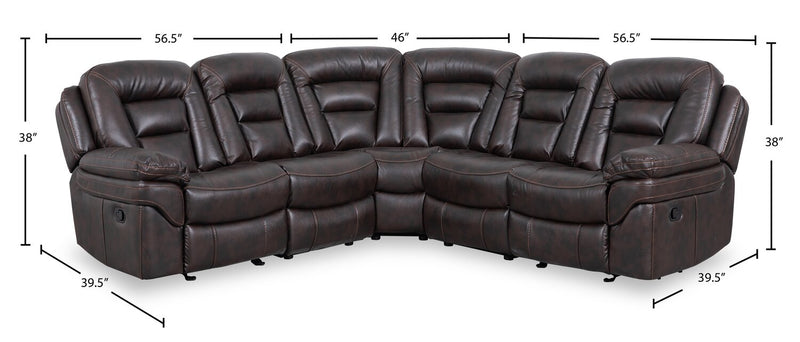 Leo 5-Piece Leath-Aire® Fabric Reclining Sectional - Walnut