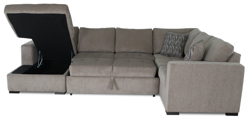 Legend 4-Piece Left-Facing Chenille Sleeper Sectional - Platinum 
