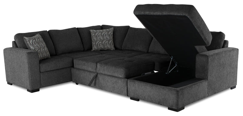 Legend 4-Piece Right-Facing Chenille Sleeper Sectional - Pepper 